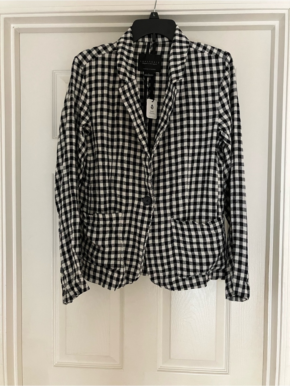 SANCTUARY Black and White Checkered Linen Blend Blazer Jacket Large L NEW NWT - Picture 12 of 13